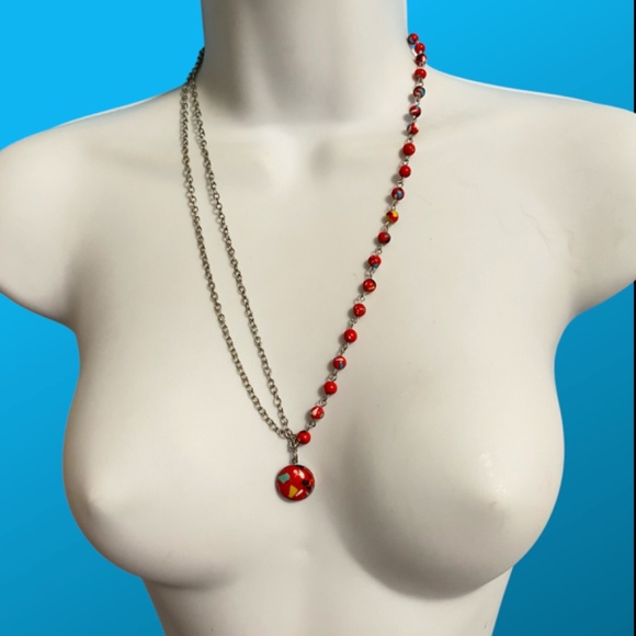 Bright Red Abstract Papparazi Necklace & 2 Pairs Earrings Set - Picture 7 of 12